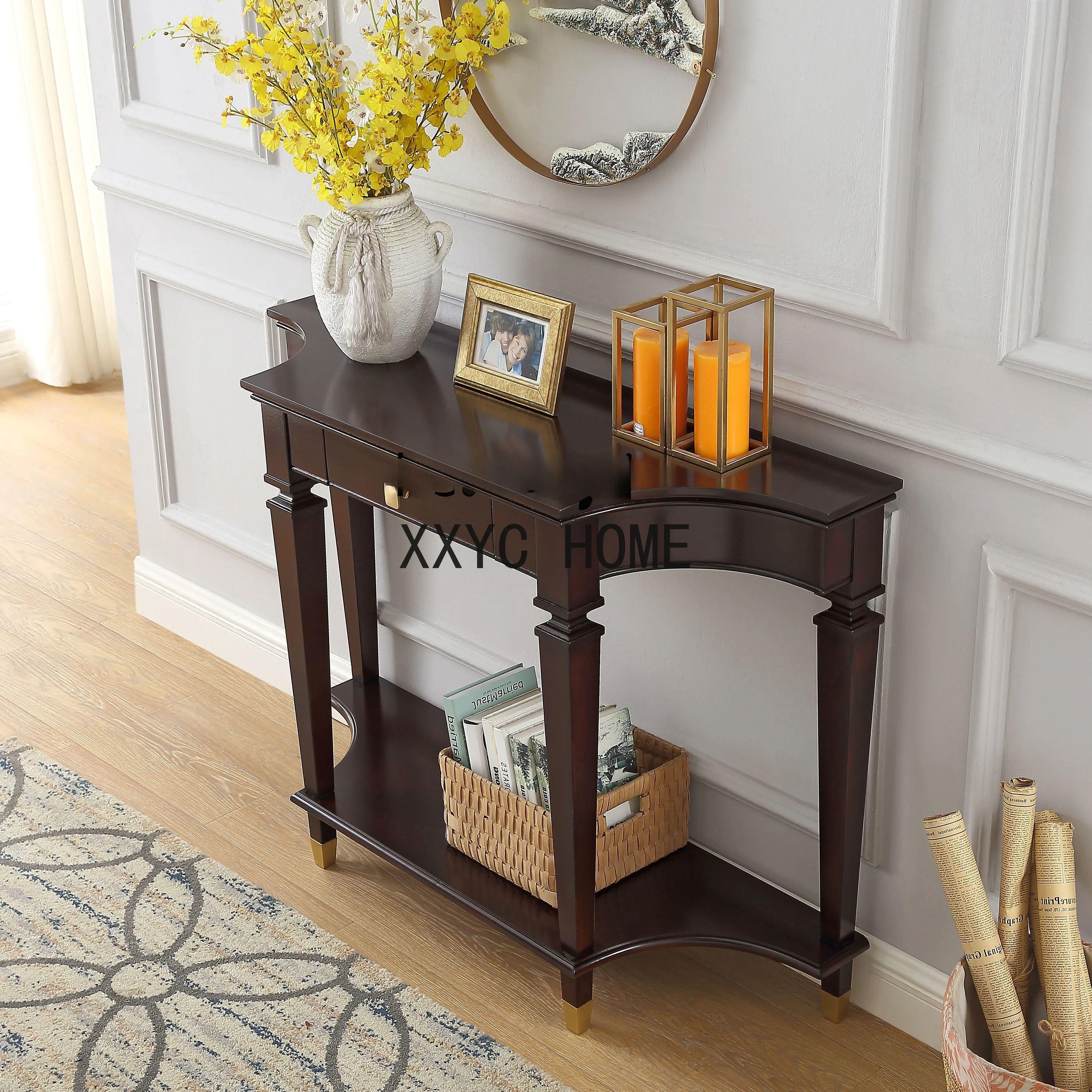 

American Light Luxury Solid Wood Console Tables Doorway Console a Long Narrow Table Table Post-Modern Lobby Entrance Cabinet