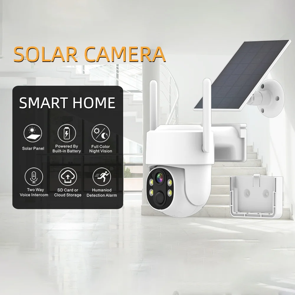 4G SIM 4MP Outdoor Waterproof IP Camera Panel Solar 2K Camera with Rechargeable Battery PTZ Home Security Video Surveillance
