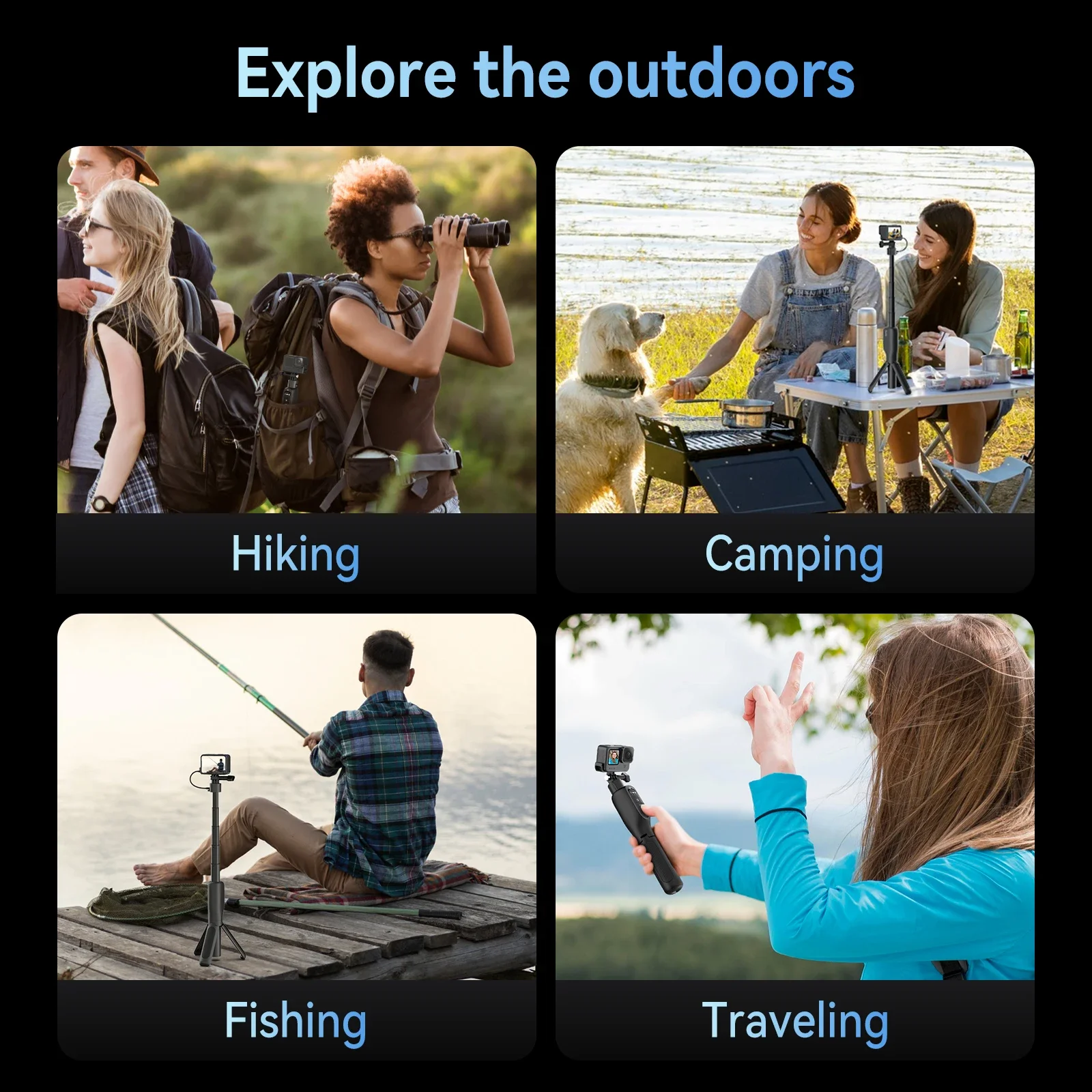 حامل ثلاثي القوائم من TELESIN قابل لإعادة الشحن مع جهاز تحكم عن بعد لبطارية Gopro Hero 13/12/11/10/9 عالية السعة Monopod