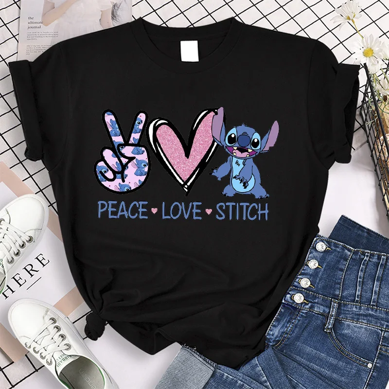 90s Harajuku Shirt Disney Lilo Stitch Cartoon T Shirt Stitch Cute Manga T-shirt Y2k Graphic Tshirt Top Tee Clothes