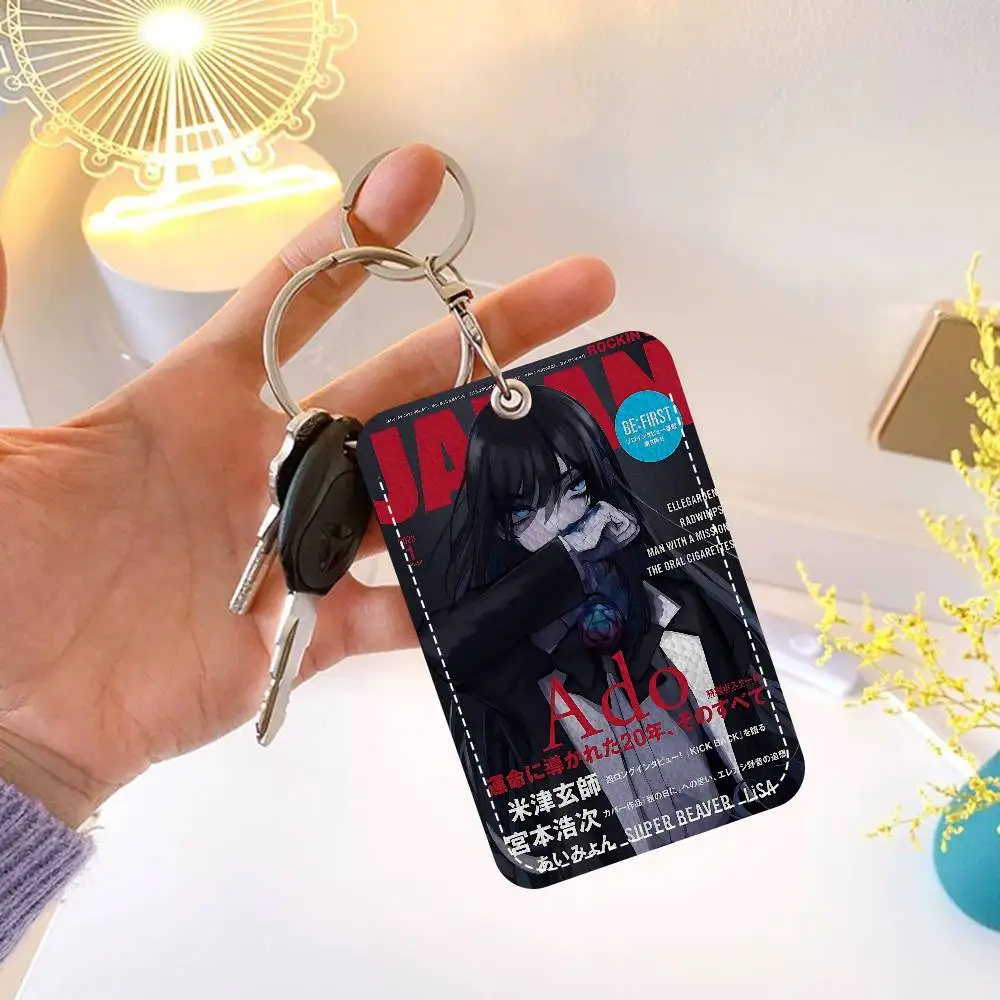 Ado الكرتون أنثى المغني مستطيل حافظة بطاقات الهوية المفاتيح الوصول حافظة للبطاقات مفتاح العلامة حلقة حامل بطاقة جلدية حلقة رئيسية الوصول #6