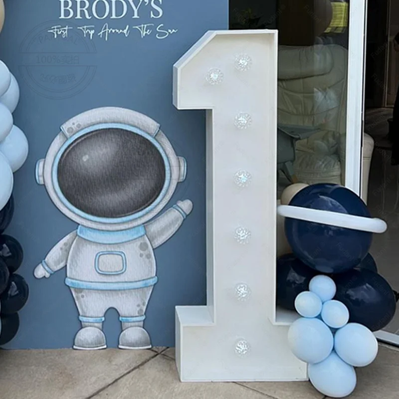 84pcs Outer Space Rocket Astronaut Theme With White Number 1-9th Kids Birthday Party Decoration Supplies Baby Shower Globos