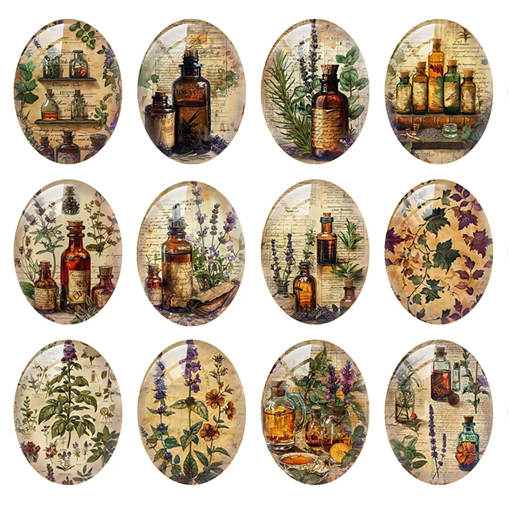 Random Mixed Round/Oval/Square Retro Witch Wizard Plants Flower Photo Glass Cabochon Flatback Demo Cameo For Diy Jewelry Making