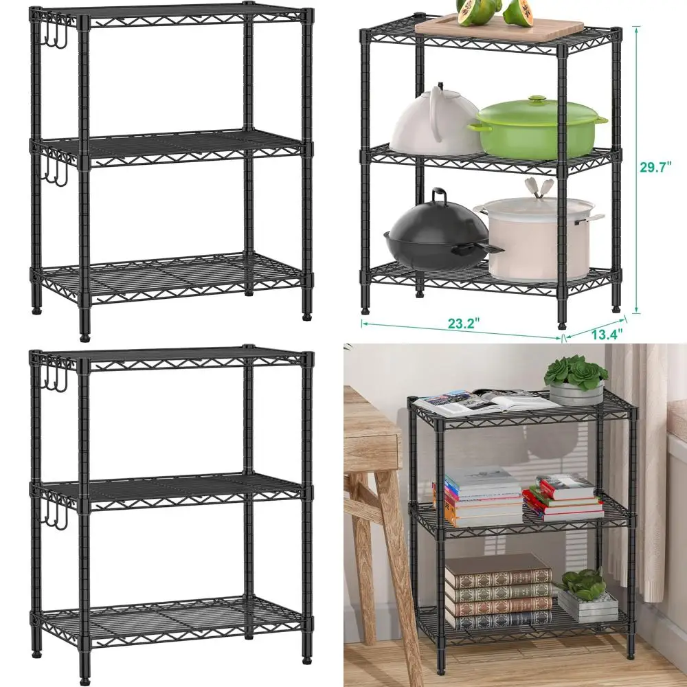 

3-Tier Steel Wire Shelving Unit for Kitchen, Office, Garage, and Laundry Storage (13.4 x 23.2 x 29.7)