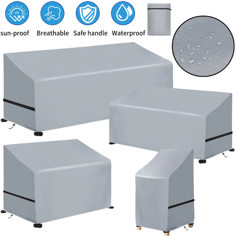 4Sizes Silver Grey Garden Patio Protective Cover 210D Oxford Cloth Furniture Dust Cover Rattan Chair Sofa Waterproof Rain Cover