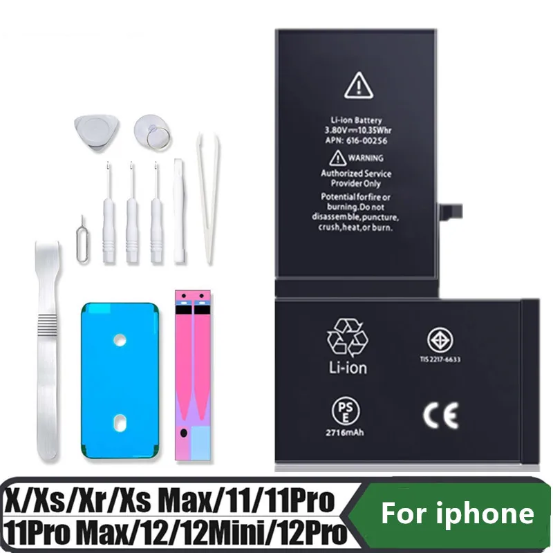 

2024 New IC Phone Battery For iPhone X XR XS 11 12 13 Mini 14 Pro Promax Replacement Bateria For Apple 5 6 6S 6P 7 8PLUS