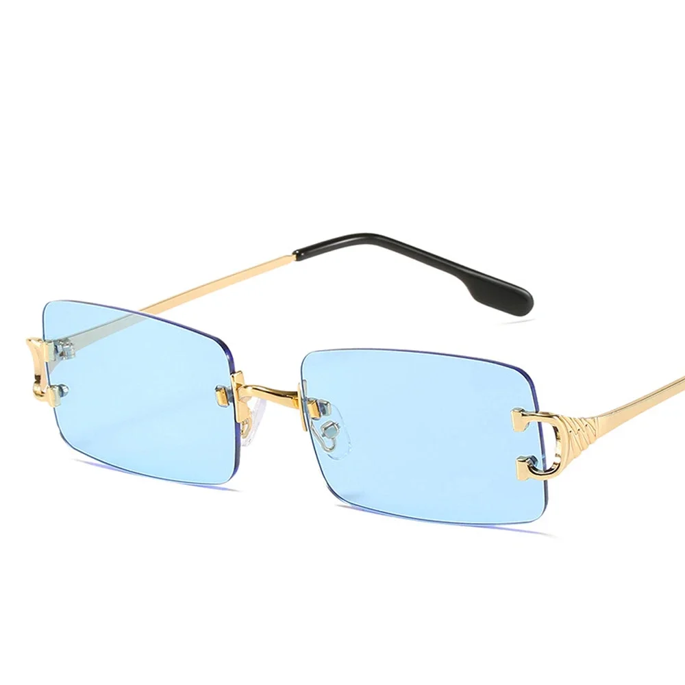 

XaYbZc Blue Rectangular Sunglasses Rimless Men Metal Fashion Square Sun Glasses For Women Gradient Lens Frameless 2024 UV400