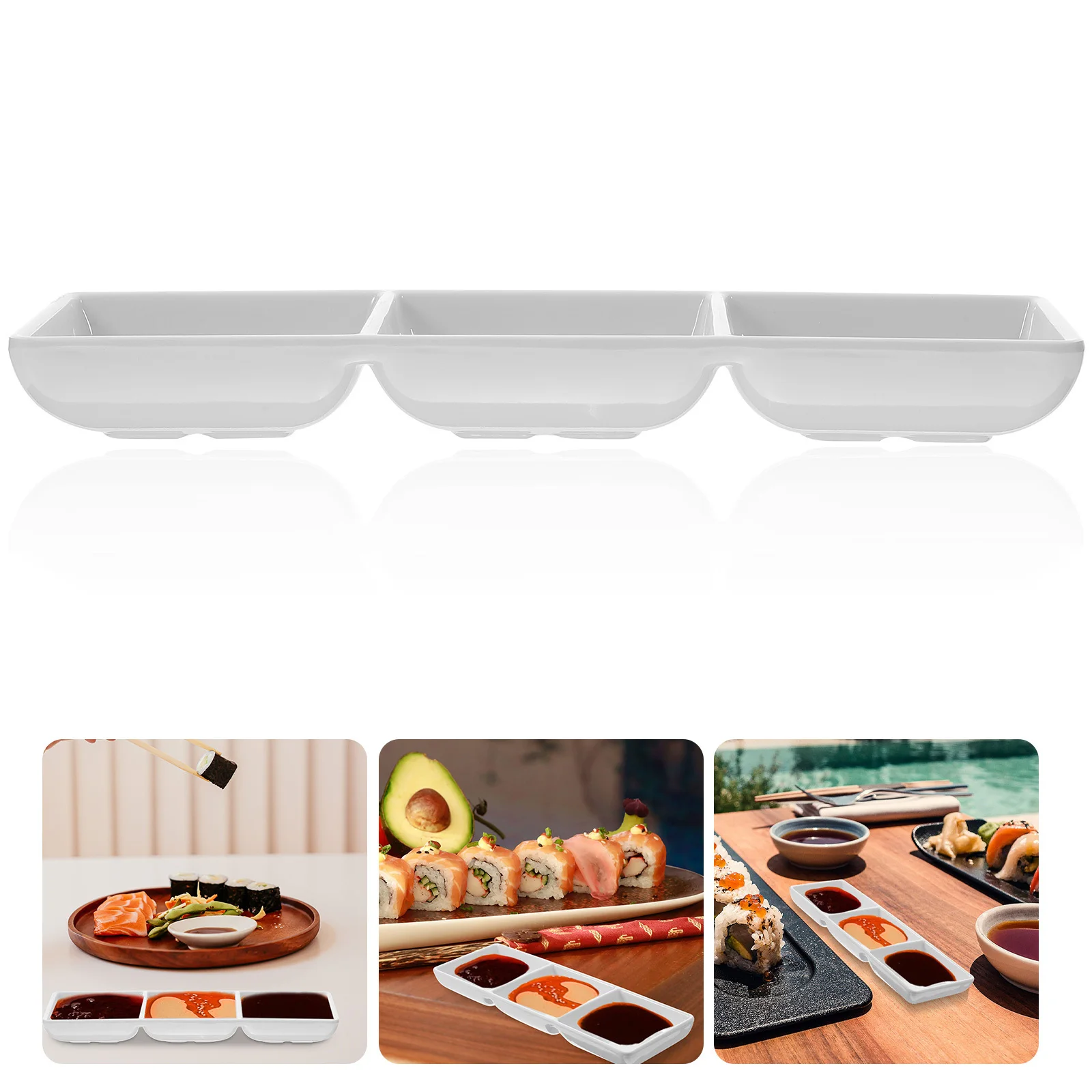 

3 Section Dipping Saucer Snack Serving Dishes Bowl 150G Seasoning Plates Sauce Containers Household Condiment Sushi Bowls Easy
