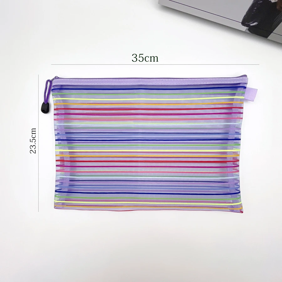 Colored A4 Zipper File Bag Mesh Transparent Storage Bag for Student Stationery Test Paper Ticket Organizer