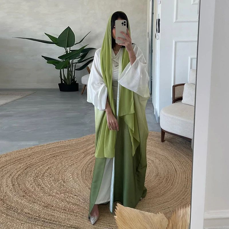 Fashion Gradient Printed Loose Cardigan Elegant Batwing Sleeve V-neck Women's Long Shirts Autumn New Muslim Casual Commute Robes