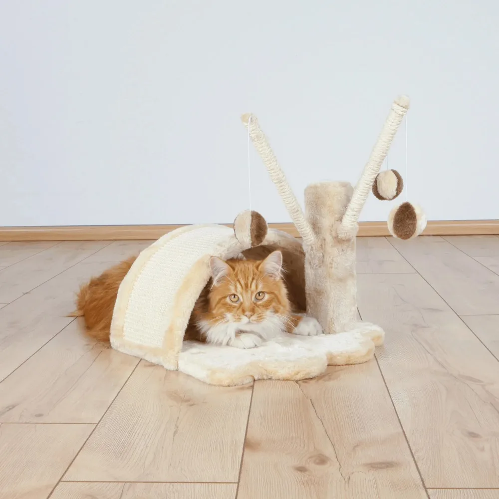 

Plush & Sisal Kitten Scratching Pad and Toy Tree, Beige, posts wrapped in natural sisal and plush