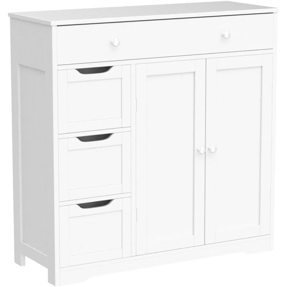 Topeakmart Bathroom Free-Standing Floor Cabinet, Practical Storage Cabinet with 4 Drawers and 2 Doors for Kitchen, Entrance