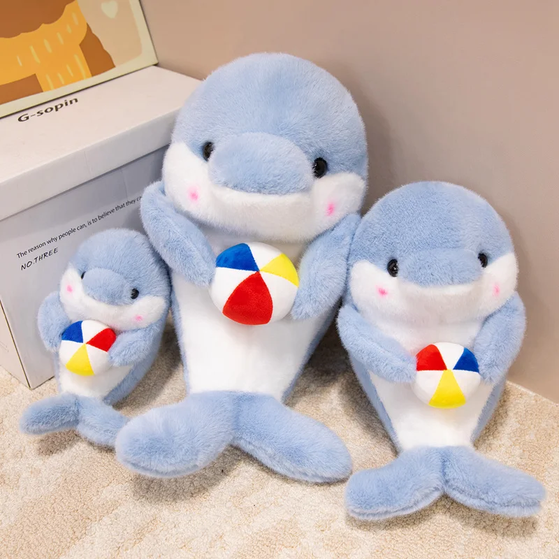 Playful Sea Creature Plushies Fluffy Seal Dolphin Walrus Stuffed Toys Beach Ball Hugging Pals Whimsical Nautical Room Accents