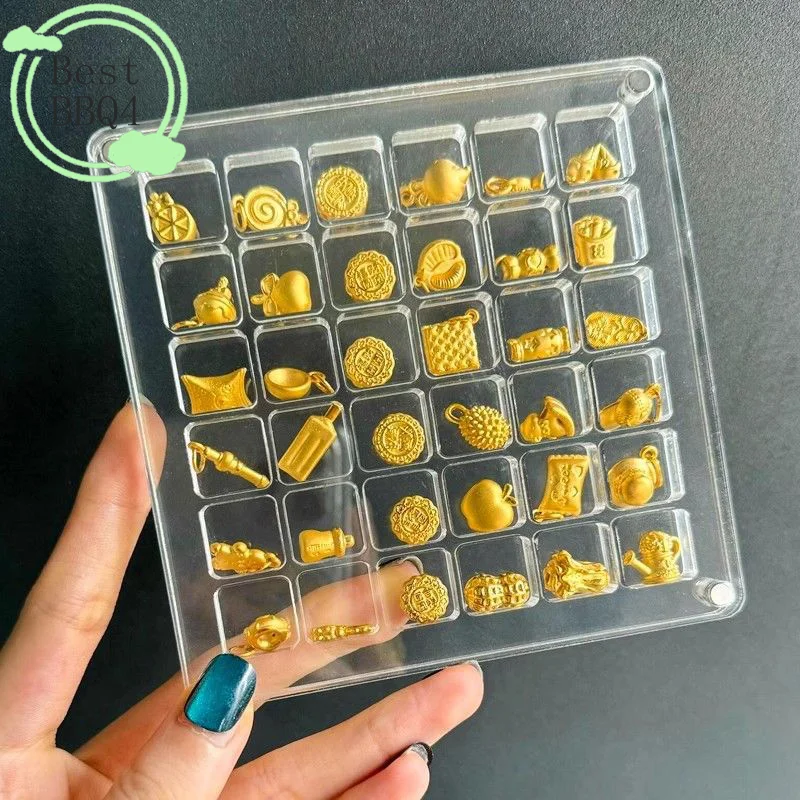 (BBQ4)36/64/100Grid Small Gold Bean Storage Box Acrylic Gold Transfer Pendant Compartment Collection Box Antioxidant Display Box