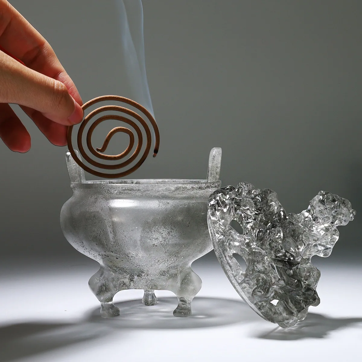 CZ ancient glass Zen binaural three-legged burner incense road Zen household seal incense glass plate incense burner