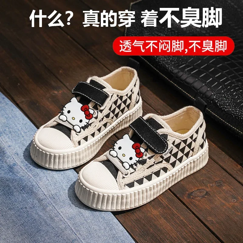 Sanrio hello kitty children Canvas Casual Shoes New Spring & Fall Boys Board Shoes Plaid Girls Student Sneakers