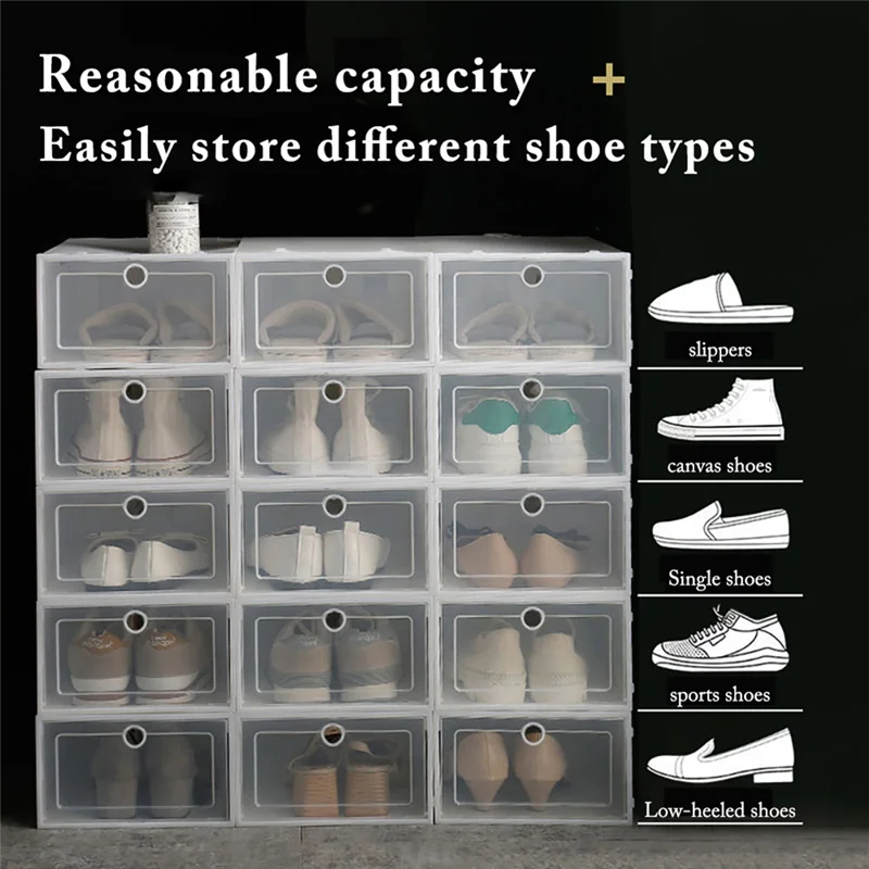 

MCGS-Stackable Clear Shoe Cabinets, 6 Foldable Thickened Dustproof Storage Organizers