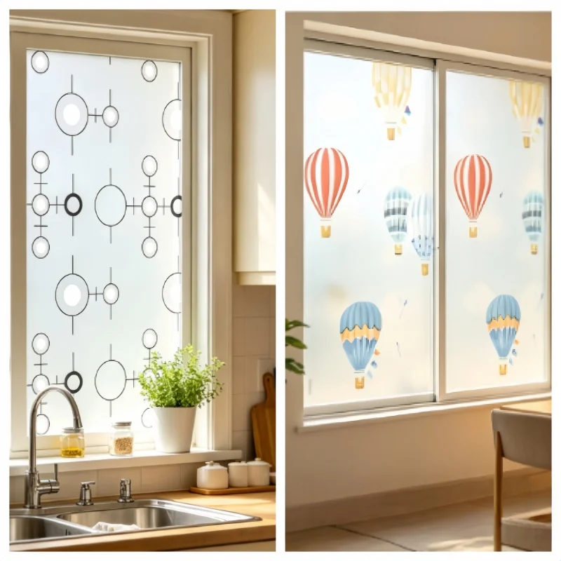 Window Glass Film Privacy Self Adhesive Reusable and Washable Sticker, Living Room and Bathroom Glass ﻿