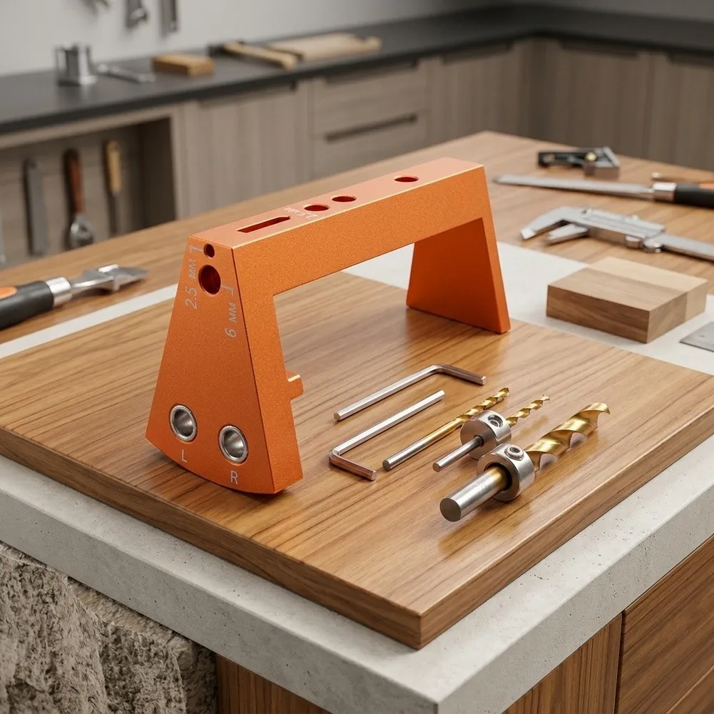 Precision Drilling Guide for Undermount Drawer Slides - Includes 13x11x5cm Aluminum Alloy Angle and Drill Bit Set