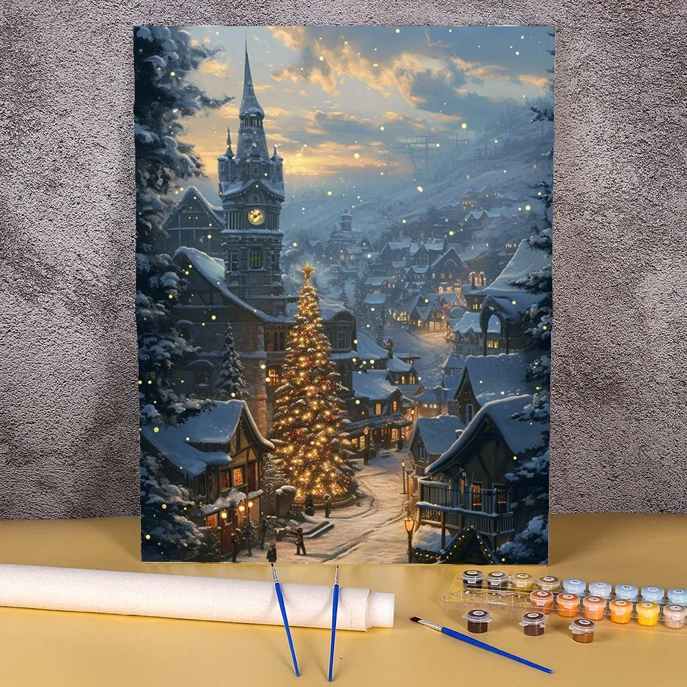 50x70 Painting By Numbers Oil Paint By Numbers For Adult Christmas Night Town DIY Wall Art Digital Painting On Canvas Home Decor