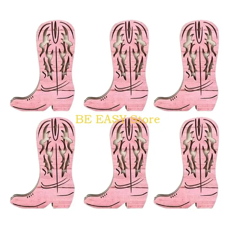 E28F Opening Top Artificial Plant Holders in Western Cowboy Boot Shape, Set of 6 Wooden Vases for Decorative Stem Displays,
