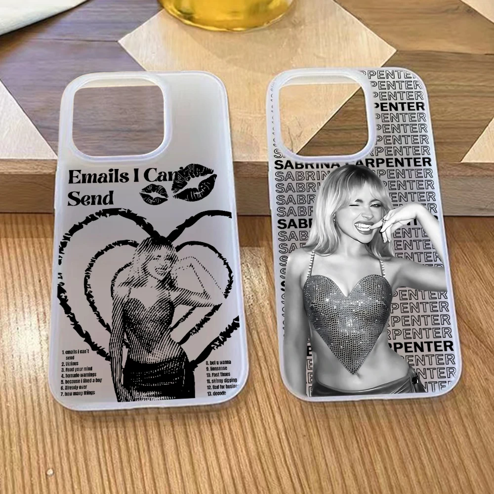 Funda Transparente Esmerilada Antigolpes Singer S-Sabrina C-Carpenter para iPhone 17 16E 16 15 14 Plus 13 12 11 Air Plus Pro X XR Max