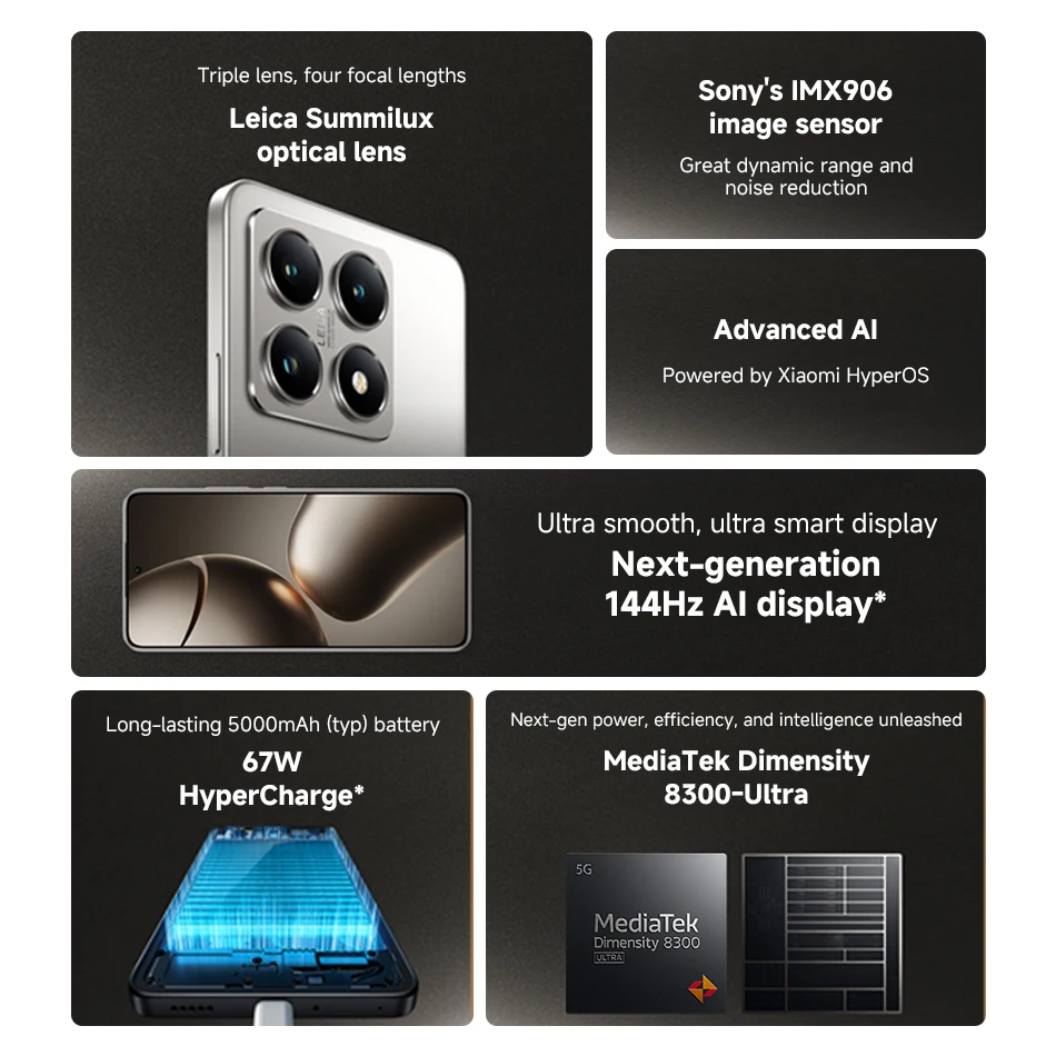 Xiaomi 14T Global Version MediaTek Dimensity 8300-Ultra 50MP Leica Main Camera 5000mAh 67W HyperCharge 5G NFC 144Hz Smartphone