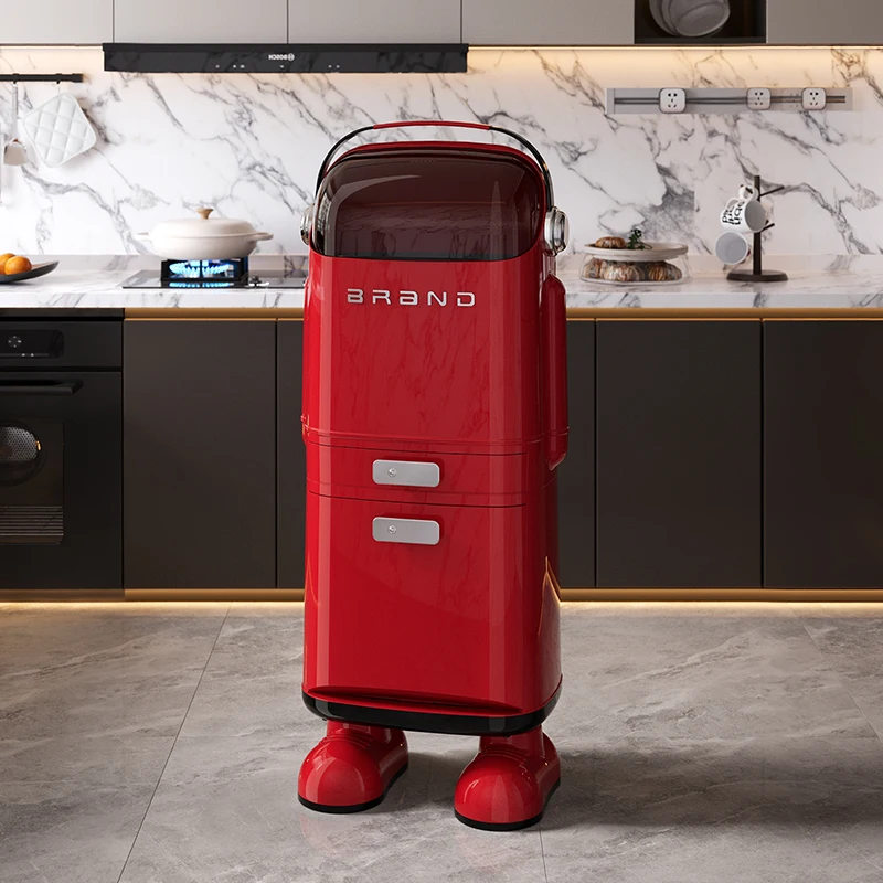 1pc Cute Retro Robot Multi-layer Sorting Trash Can with Lid Drawer, Large Capacity Odor Resistant Dual Bucket Waste Bin