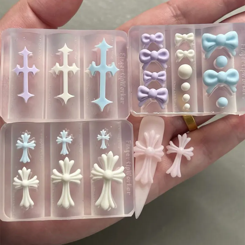

Cross Silicone Nail Mold Reusable Nail Art Stamping Carved Template Stencils DIY Make Nails parts Decorations Manicure Tools