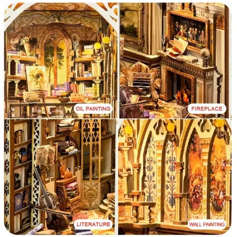 OUZEY Kit de bricolaje de sujetalibros de patio oriental - Modelo de jardín Zen de madera 3D y decoración de estante creativa para adolescentes