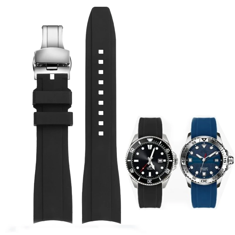 Soft Silicone Watch Band with Curved Ends 20mm 22mm Waterproof Sport Strap For Casio Swordfish Seiko Tissot Omega Rolex