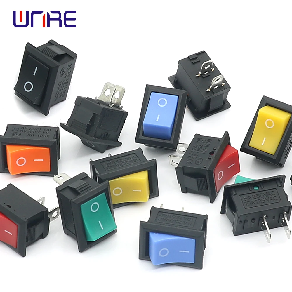 10Pcs KCD1-101 inclined Plane 2Pin Rocker Switch 2 Position 6A 250VAC / 10A 125VAC ON-OFF Power Switch Red Orange Yellow Green