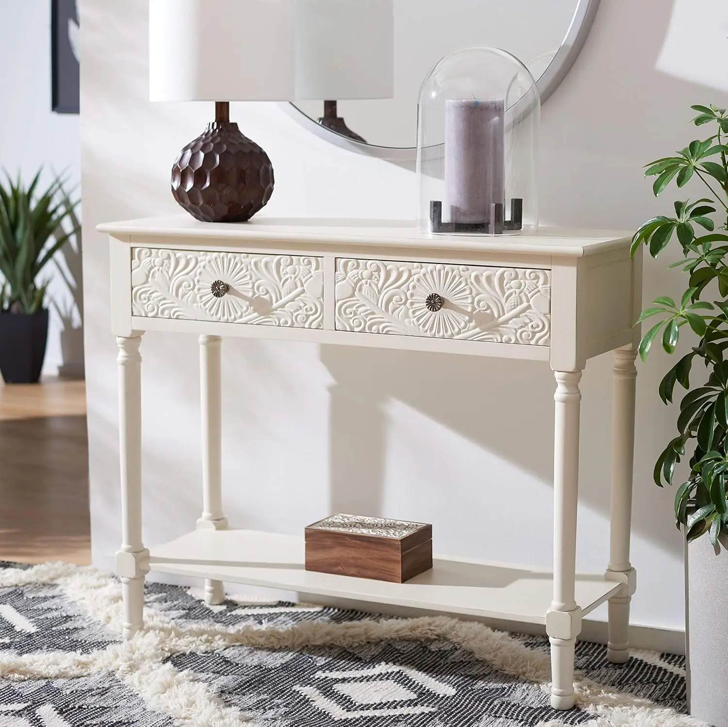Home Collection Josie Distressed White 2-Drawer Console Table