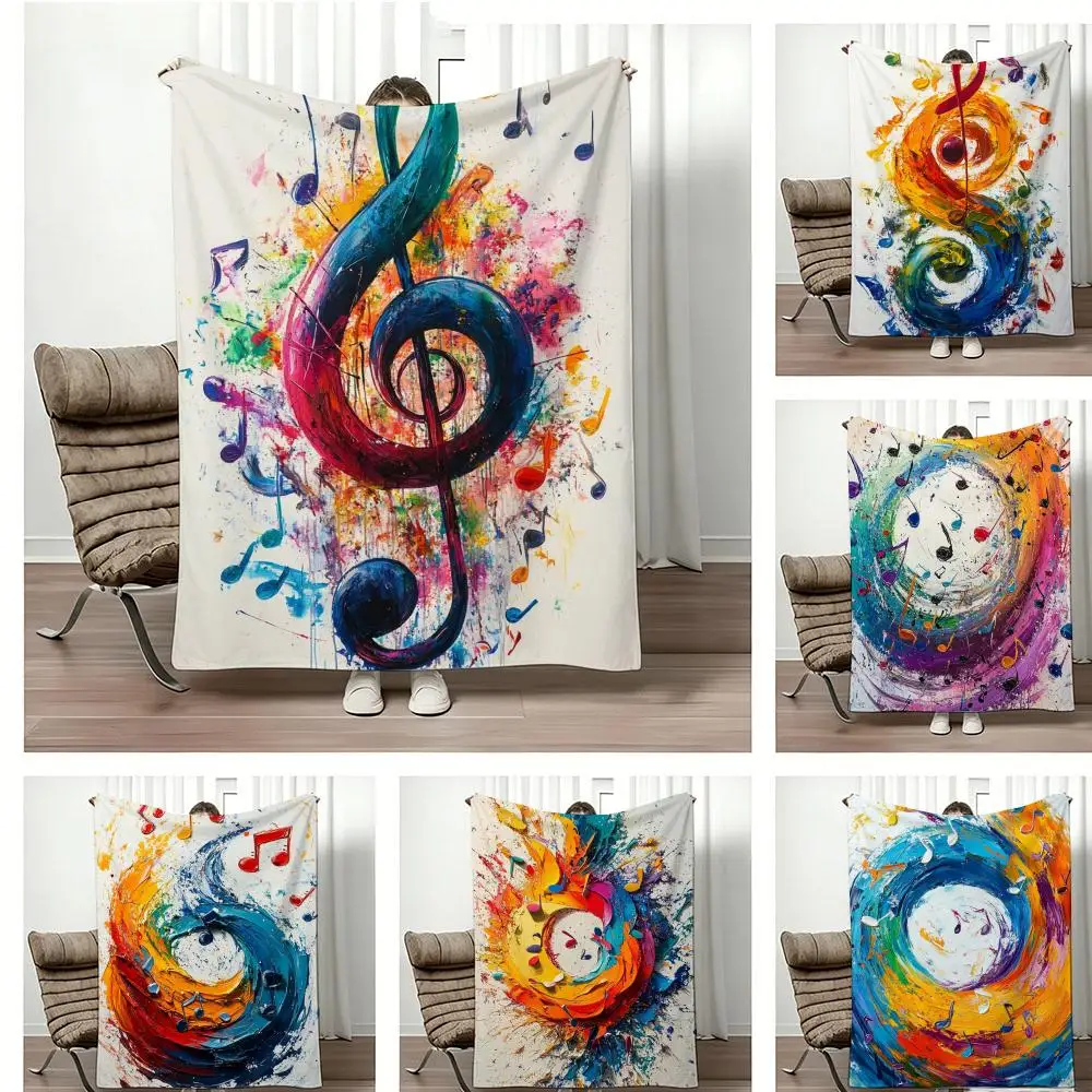 Colorful Flannel Throw Blanket for Musician Gift Music Treble Clef Notes Art Abstract Couch Throw Cozy Home Decor Bohemian Desig
