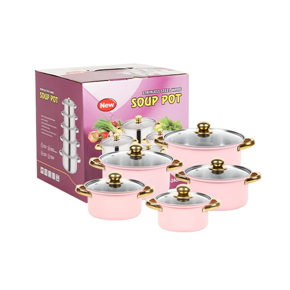 10-piece set, Stainless steel cookware, Home cooking pot with glass lid, Induction cooker universal Soup pot, 16/18/20/22/24cm