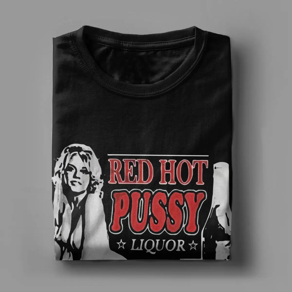 Novelty Scary Movie Red Hot Pussy Liquor Horror Halloween T-Shirts for Men O Neck Pure Cotton Short Sleeve Printing Clothing