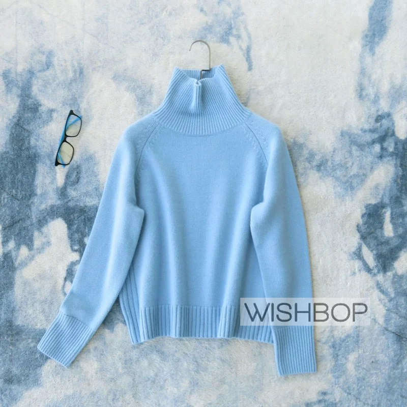 Woman Camel Sky Blue 100% Cashmere Sweater Turtleneck Fashion Thick Cashmire Knitted Pullovers Tops 2025FW