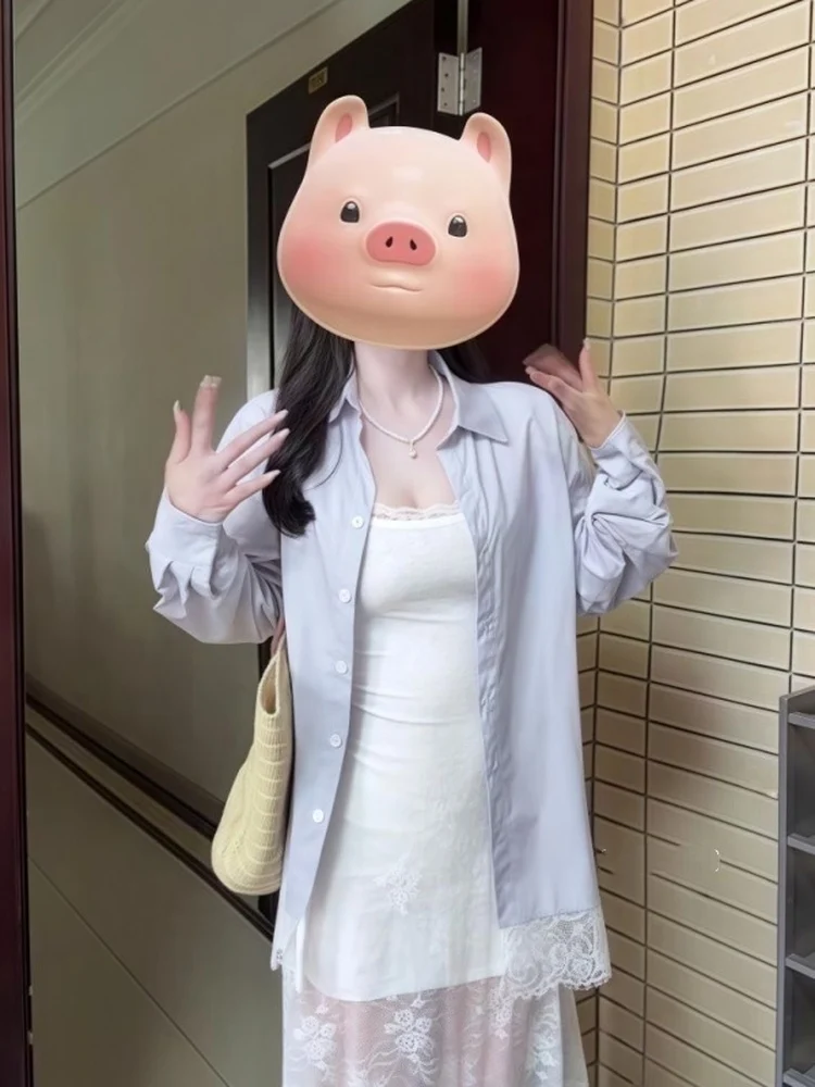 الكورية Sle المرأة الخريف الشتاء الأزرق الدانتيل المحاصيل الأعلى وتنورة مجموعة طويلة Sve الوجه طوق منتصف طول Faion فرقة #3