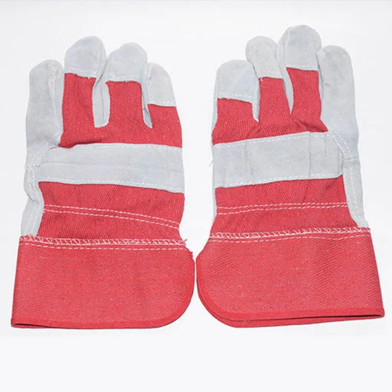 Red Gray Beef Duplex Leather Short Leather Welding Gloves Abrasion Resistant Labor Protection Gloves