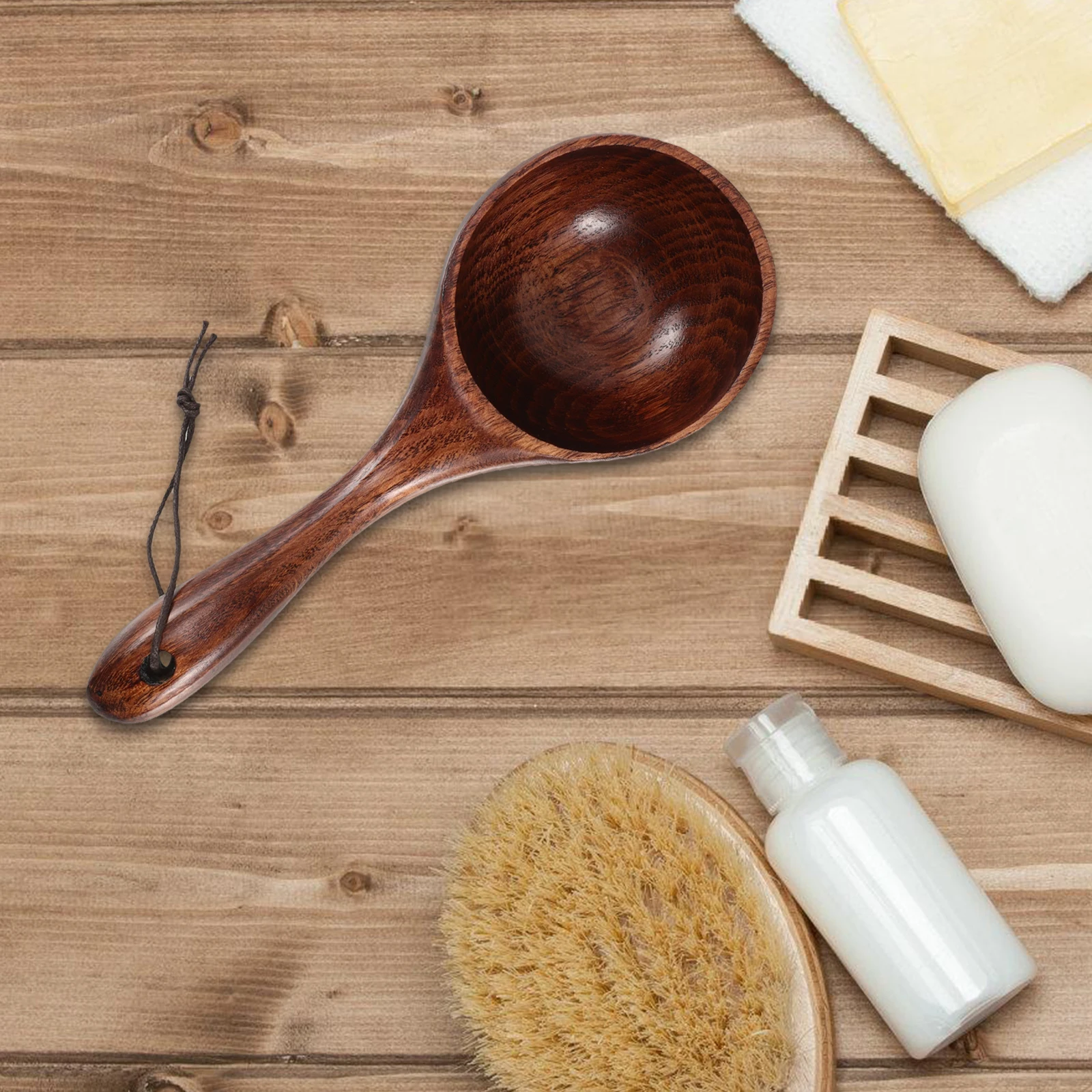 

Wooden Scoop Spoon Bathing Water Ladle Short Handle Bathroom Scooper Natural Wood Eco Friendly Versatile Use Sturdy