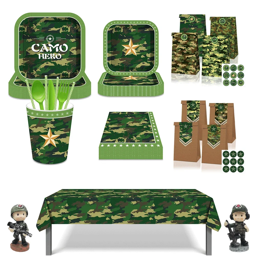 Military Party Decoration Set Camouflage Netting Tableware 4D Tank Balloon Camo Army Soldier Armored Vehicle Kids Birthday Gifts