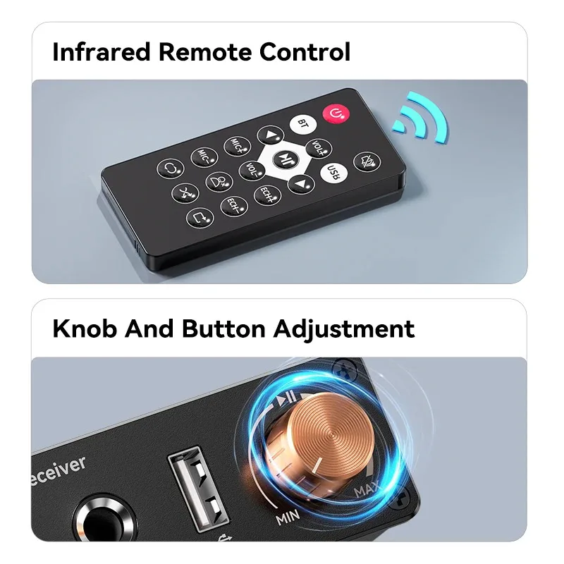KEBIDUMEI Bluetooth 6.0 Odbiornik Audio 3.5mm AUX RCA USB 6.5MM Mikrofon Karaoke Muzyczny Adapter Bezprzewodowy z Pilotem IR — zdjęcie produktu 6
