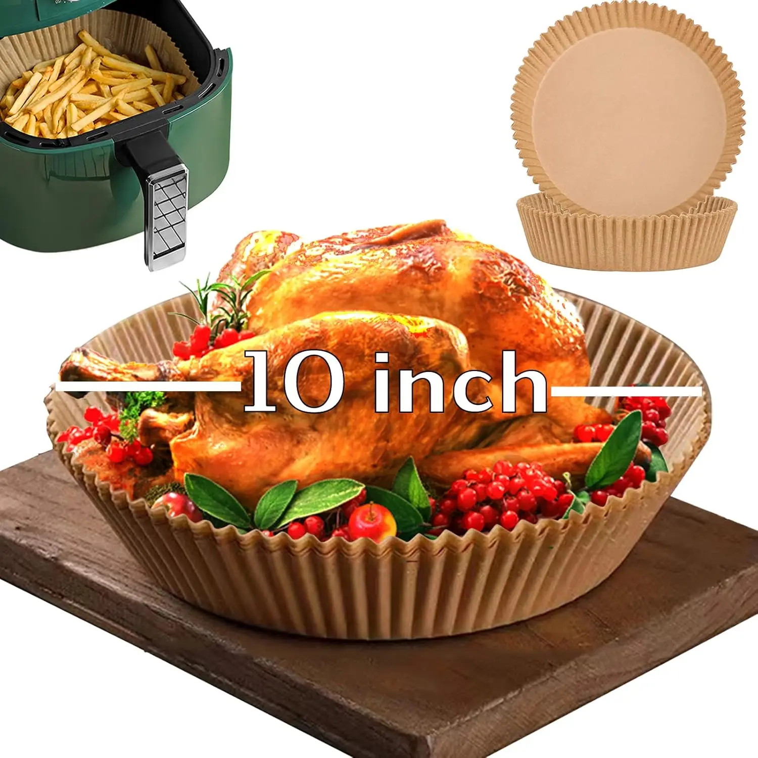 

10 Inch Air Fryer Disposable Paper Liner Round, [ XXL Size] 100Pcs Parchment Paper Liners for 7QT Air Fryer, Non-stick, Food Gra