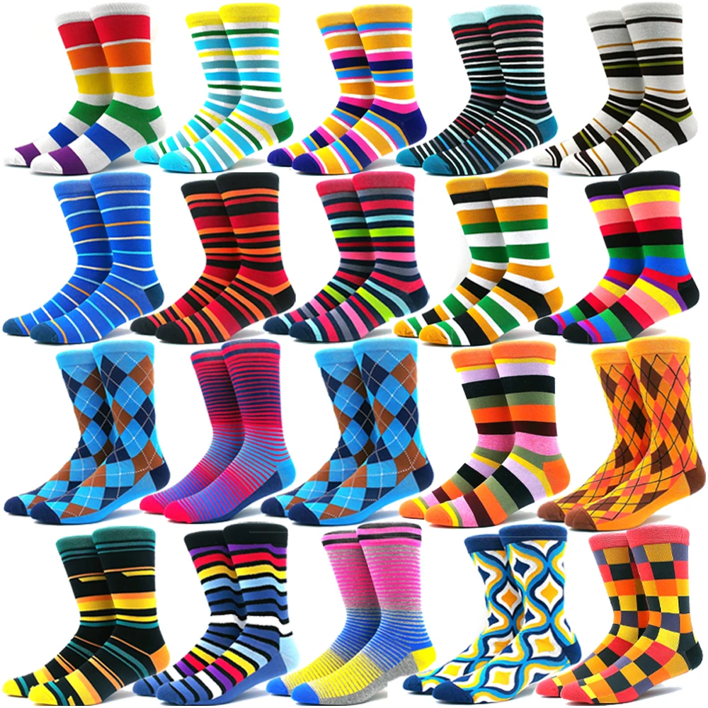 Men's Happy Colorful Stripes Women's Socks High Quality Checkered Pattern Funny Socks Geometric Harajuku Comb Cotton Socks Gift