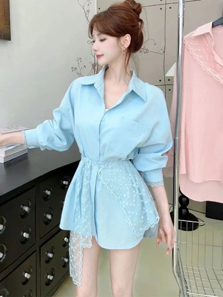 

Women Lace Cape Long Sleeve Blouse Mid Length Shirt Layering Outerwear Spring Casual Fashion Top Versatile Elegant Design​