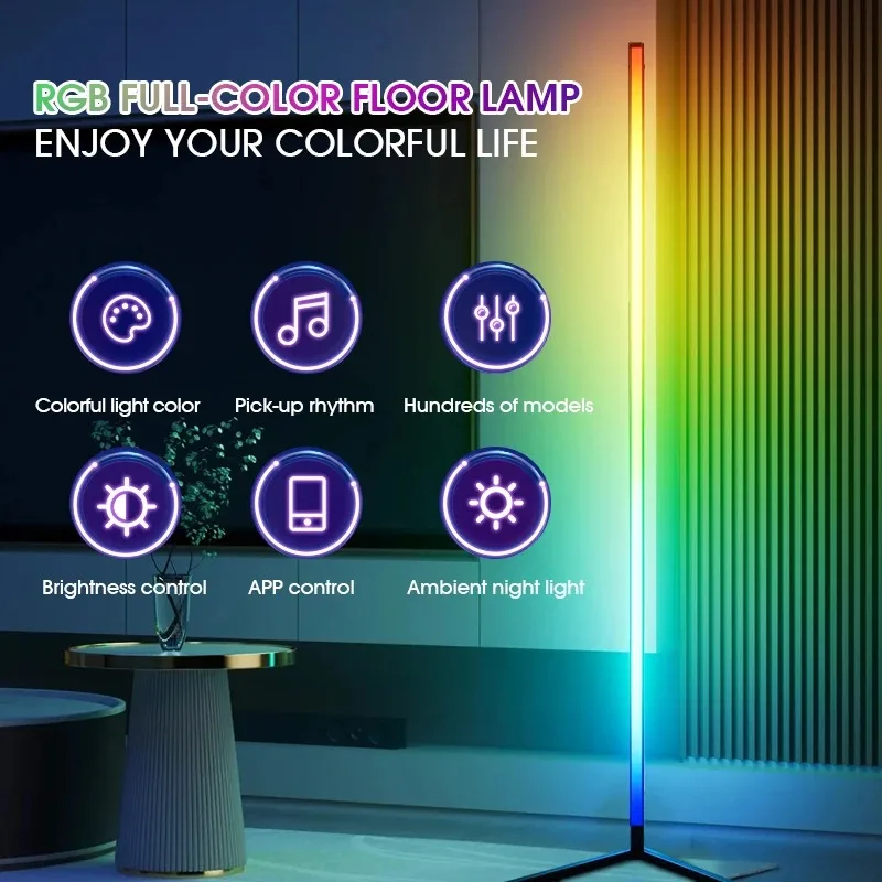 LED Floor Lamp, LED Corner Lamp Works Smart Modern Floor Lamp with Music Sync and 16 Million DIY Colors Floor Lamp