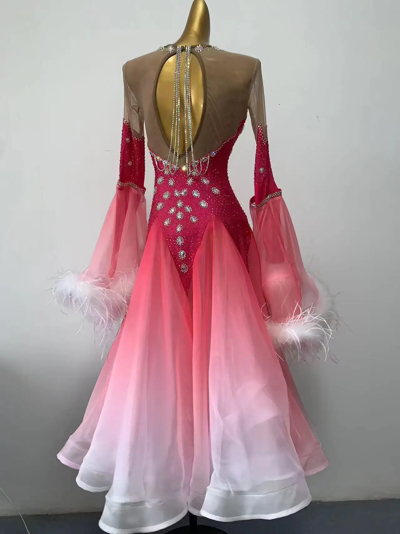 Traje de palco de dança latina, personalizado de alta qualidade feminino, saia vermelha moderna, dança de arte samba, fantasia de strass, vestido