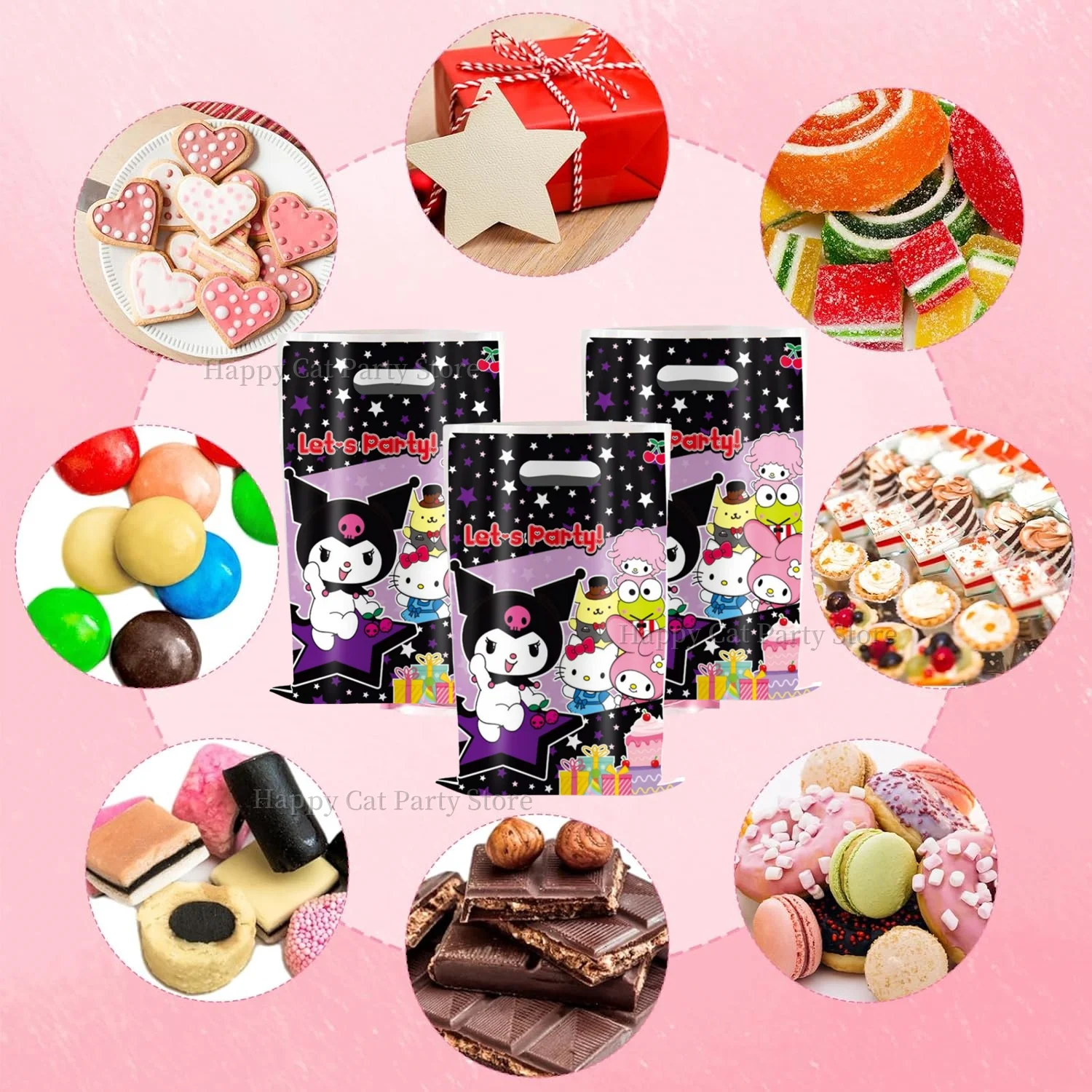 Kuromi Birthday Decoration Kuromi Gift Bag Kawaii Kitty Handle Candy Bag Packaging Bag Giveaway girl Party Favors Children Toy