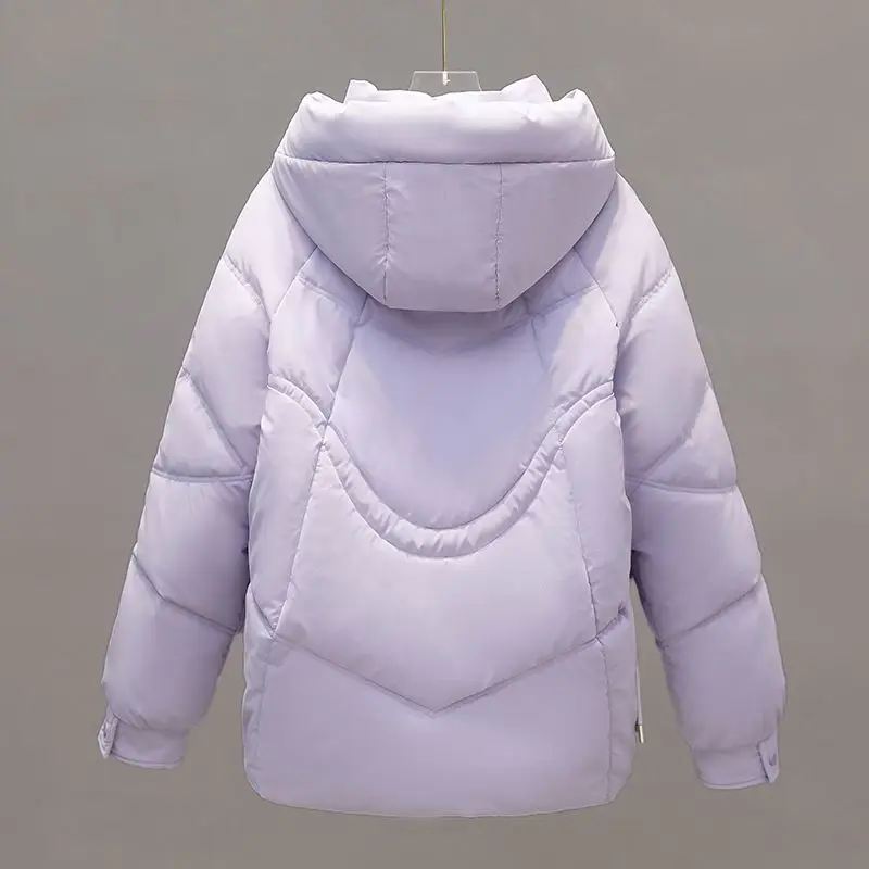 2024 Winter Cotton Padded Jacket Women Drawstring Warm Thick Loose Cotton Parkas Female Winter Hooded Parka Down Jacket Outwear