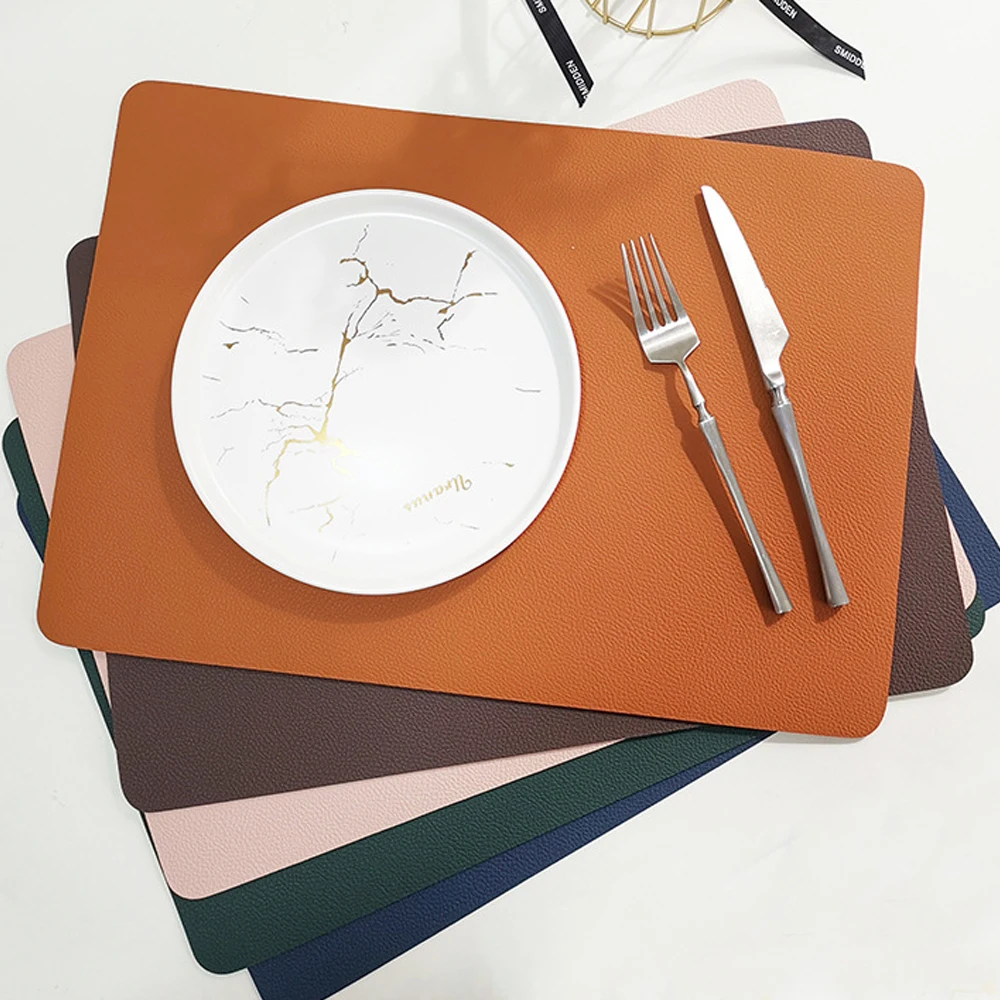 2 Pcs Placemat Leather Home Double-sided Rectangular Insulated Table Mat Restaurant Hotel Western Food Mat Waterproof Plcae Mat